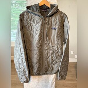 Patagonia Diamond Quilted Bomber Hoody Jacket Mens M Gray Insulated EUC